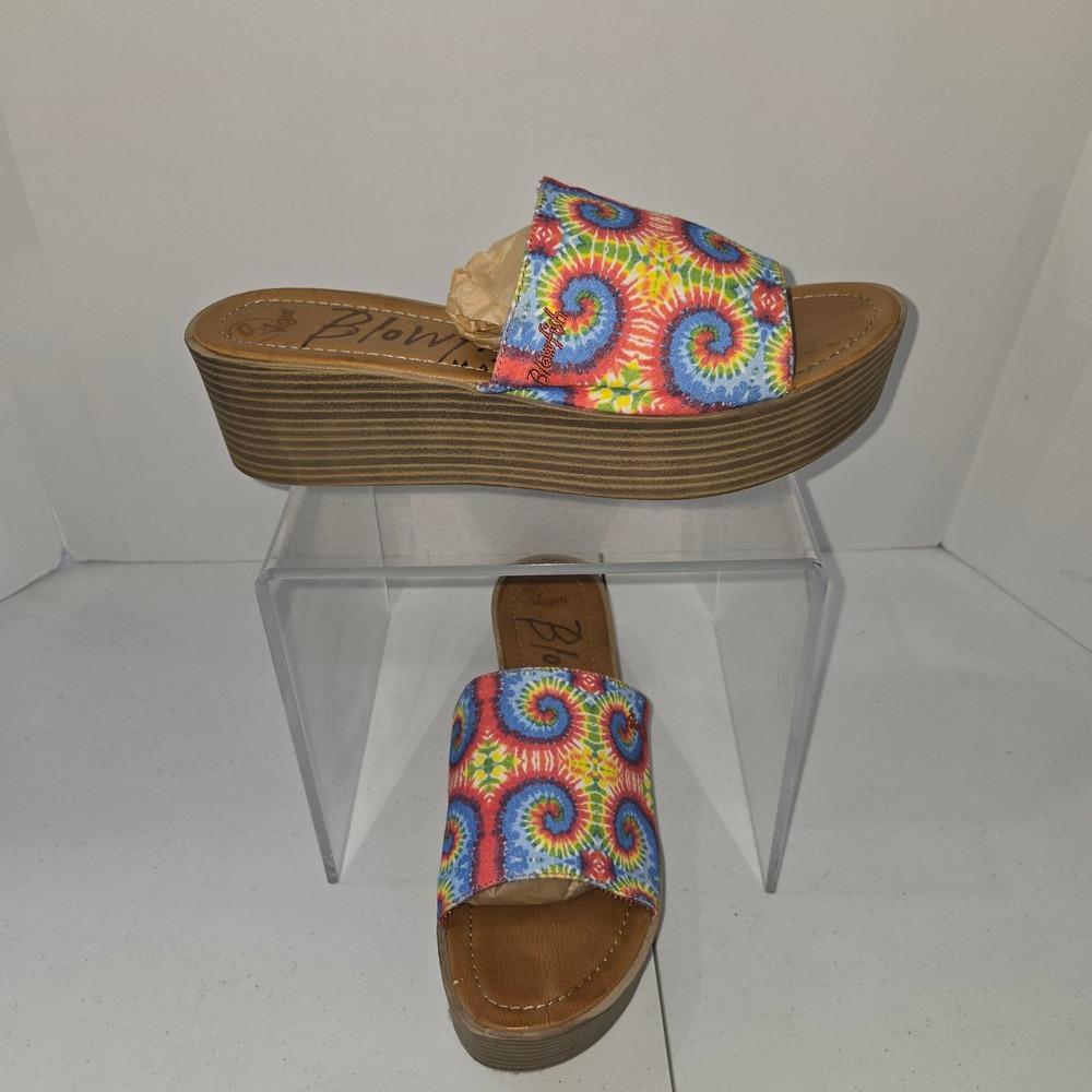 Blowfish Malibu Womens Size 12 Tie Dye Platform Slide Sandals B101 Multi Color